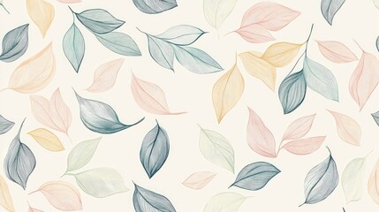 The stock photo shows a seamless pattern of soft pastel hand-drawn leaves.