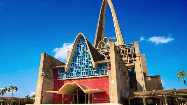 HIGUEY, DOMINICAN REPUBLIC - AUGUST 31, 2014: Shrine of Our Lady of Altagracia (Basilica Catedral Nuestra Senora de la Altagracia).Basilica Catedral Nuestra Senora de la Altagracia, crop of catholic C