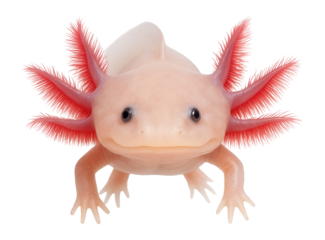 Axolotl with translucent skin and visible external gills, showing limb regeneration