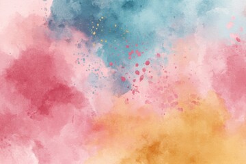 Obraz premium Multicoloured watercolour abstraction in delicate tones, soft gradient in pink, blue yellow tones with spots