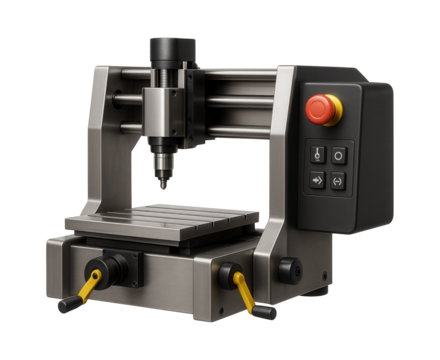 Desktop CNC milling center with a rigid frame and basic control panel for educational purposes in technical institutes