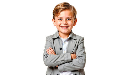 Young Boy in Business Attire with a Confident Smile