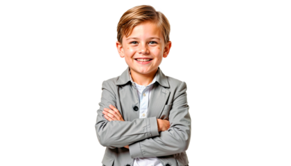 Young Boy in Business Attire with a Confident Smile