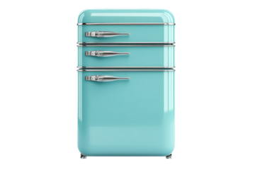 Retro Aqua Refrigerator 1950s Style Appliance with Chrome Handles Isolated Vintage Kitchen on transparent background