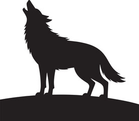 Fototapeta premium wolf howling black silhouette vector, Simple silhouette Design vector icon with white background. Wild Animal Vector