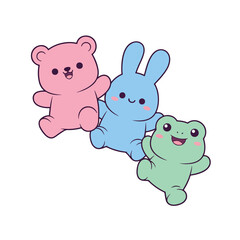 Obraz premium Colorful Cute Bear Friends – Cartoon Animal