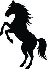Powerful black horse rearing on hind legs dynamic animal silhouette