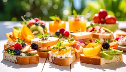 Colorful summer bites arranged with care—fresh, vibrant sandwiches ready to delight in the sun, where simplicity and flavor come together for the perfect warm-weather meal.