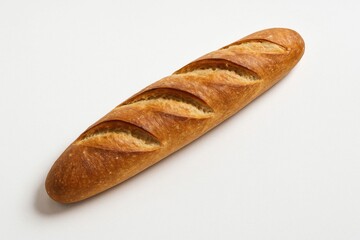 Freshly Baked Baguette Loaf on Plain White Background