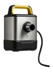 Compact industrial vacuum with a robust metal housing and a top-mounted handle for easy transport in a factory setting.