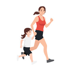 Mother Jogging with Her Daughter.