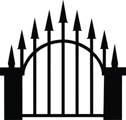 Spooky silhouette of an ornate cemetery gate with iron spikes
