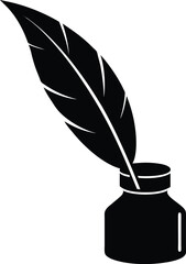 feather quill and ink bottle icon silhouette on wh (3).eps