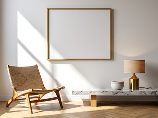 Modern Minimalist Interior Design Mockup of a Square Frame in a Sunlit Room