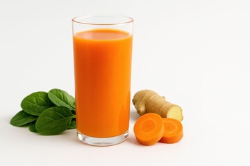 Fototapeta premium Fresh Carrot Ginger Juice with Spinach in a Tall Glass