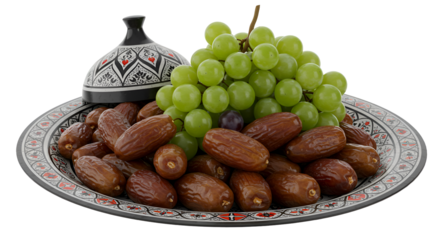 Ripe Dates and Grape Bunches on Bedouin Enamel Tray