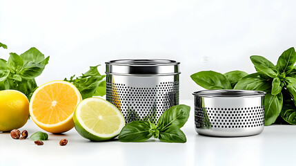 Various-sized, gleaming metal graters and strainers for cooking and kitchen preparation