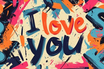 Obraz premium Artistic expression of love with vibrant and bold brushstroke typography