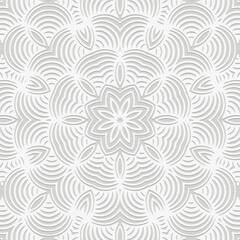 Ethnic white background, tribal design cover, banner, wallpaper. Geometric elegant old boho pattern, embossing, 3D. Ornaments, arabesques, mandala, fresco of the East, Asia, India, Mexico, Aztec, Peru