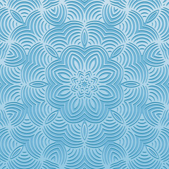 Ethnic blue background, tribal design cover, banner, wallpaper. Geometric decorative old boho pattern, embossing, 3D. Ornaments, arabesques, mandala, fresco of the East, Asia, India, Mexico, Aztec.