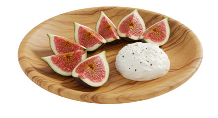 Sliced Figs with Goat Cheese on a Mediterranean Olive Wood Plate