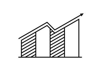 Black line arrow chart graph bar growing uptrend business icon vector design