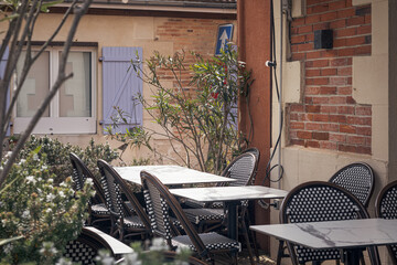 table and chairs in a garden