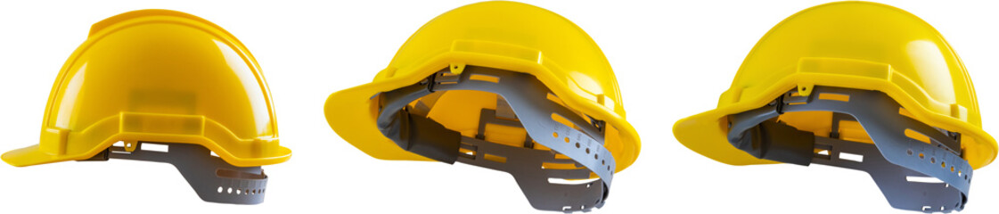 Yellow safety construction helmet set isolated on white background