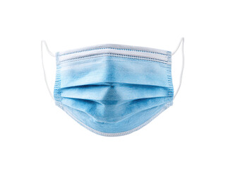 Blue pleated disposable face covering with white ear loops image, Isolated, Transparent Png