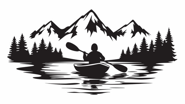 black kayak on lake with mountains clip art preview
