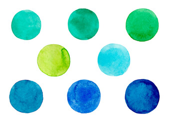 寒色系の水玉　手描きの水彩イラスト