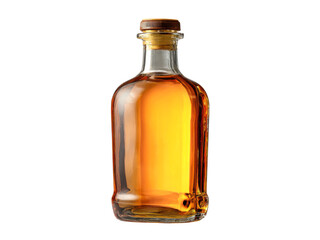 Amber liquid in clear glass bottle with cork stopper image, Isolated, Transparent Png
