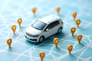 Cars following GPs with many pins in the city.