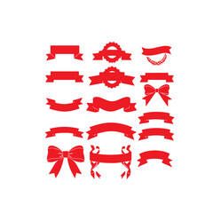 A collection of red vector ribbons and bows on a white background
