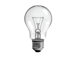 Clear glass incandescent light bulb with black markings lightbulb filament, Isolated, Transparent Png
