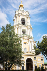 Church of St. Sergius of Radonezh in Novospassky Monastery on a summer day against the blue sky in Moscow