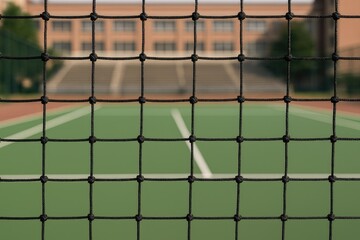 Wire grid installation on sports field in educational facility