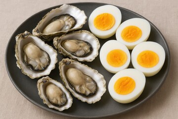 Cooked shellfish and hard-boiled eggs