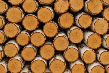 Fototapeta premium Layered birch wood logs as a background