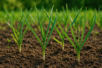 Garlic sprouting in the home garden