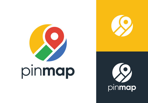 abstract pin point logo. creative map navigation vector design concept