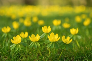 Fototapeta premium Winter aconite's spring bloom