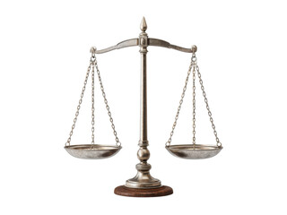 Silver balance scale with wooden base on black background justice measurement, Isolated, Transparent Png