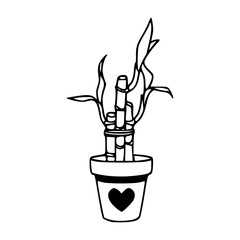cute potted bamboo with love symbol