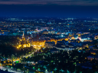 Night Aerial View of Timisoara City Center, Romania