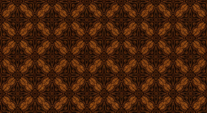 Ornate Dark Brown Batik Pattern, Textured Tileable Background with Floral and Geometric Motifs