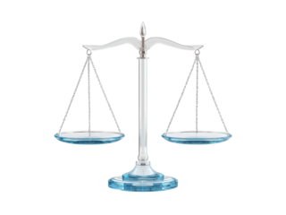 Silver balance scale with blue glass pans on black background justice legal, Isolated, Transparent Png