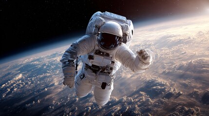 astronaut on spacewalk floating in earth orbit