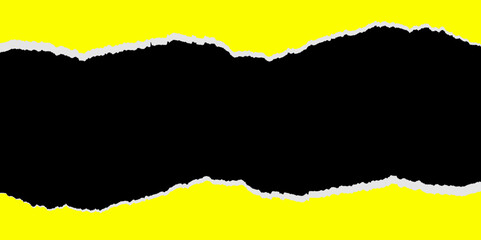 Ripped yellow paper on black background. yellow torn paper frame copy space . Perfect For Logo, Banner, Frame, Icon. Freehand Drawing.