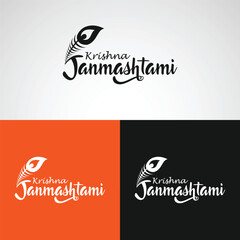 Janmashtami Typography Logo Design with Peacock Feather